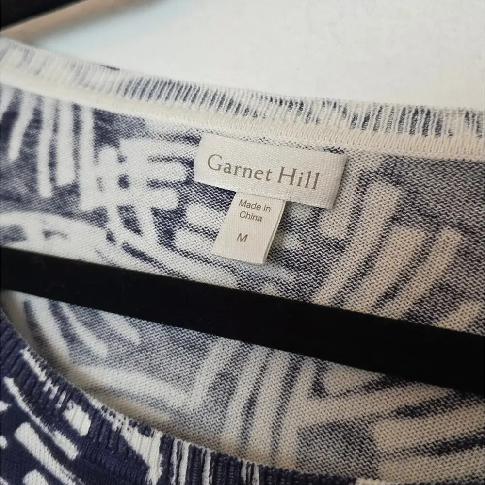 GARNET HILL Silk And Cotton Oversized Sweater Blue/White Classic Size M